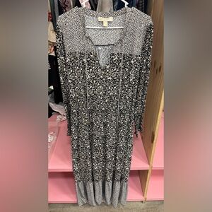 Michael Kors Black and White Floral Long Sleeve Dress